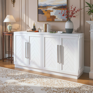 Sunvega Sideboard Buffet Cabinet with Adjustable Shelves and Silver Handles for Kitchen Dining Room