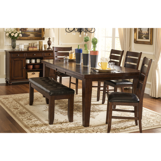 Sunvega Dark Oak Finish Wooden Bench with Faux Leather Upholstered Seat
