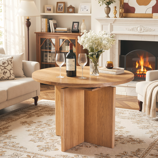 Sunvega Extendable Solid Wood Dining Table with Oak Veneer and Gear Slide Rail