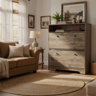 Sunvega Calgary Shoe Rack with Two Upturned Drawers and Open Shelf -Dark Brown