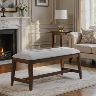 Sunvega Upholstered Dining Bench with Cherry Finish and Sturdy Construction