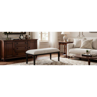 Sunvega Light Gray Upholstered Bench with Dark Finish Legs for Dining Room