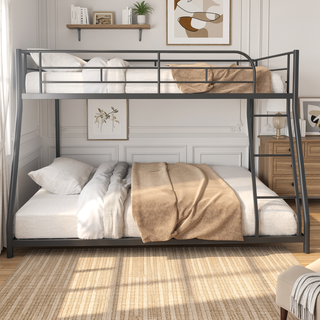 Sunvega Heavy-Duty Sturdy Metal Twin Over Full Bunk Bed with Noise Reduced Wooden Slats