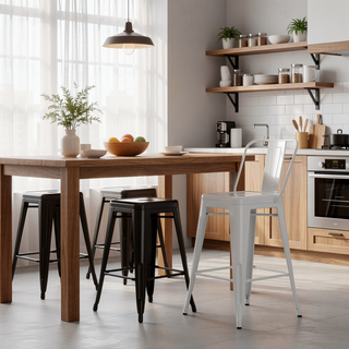 Sunvega 24 Inch Metal Counter Height Stool Set of 2 with Curved Backs