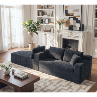 Sunvega Plush L-Shaped Cloud Sectional Sofa with Corduroy Fabric for Living Room