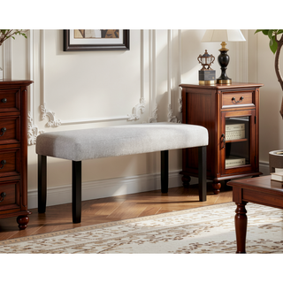 Sunvega Light Gray Upholstered Bench with Tufted Seat and Dark Finish Legs
