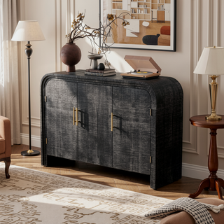 Sunvega Retro Minimalist Curved Sideboard with Gold Handles and Adjustable Shelves for Living Room