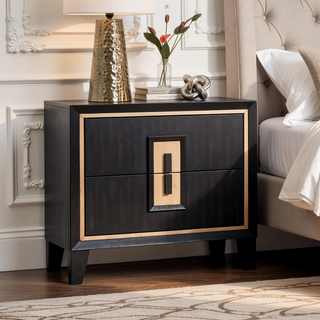 Sunvega Modern Espresso Nightstand with Gold Accent Trim and Felt-lined Drawer