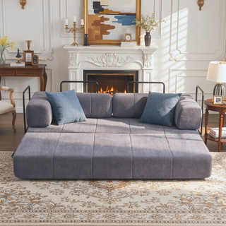 Sunvega High Quality Corduroy Folding Sofa Bed with 2 Pillows and Foam Spring Mattress