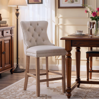 Sunvega Modern Velvet Upholstered Barstools with Button Tufted and Wooden Legs