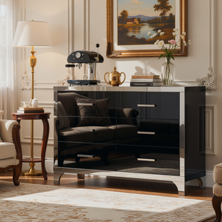 Sunvega High Gloss Dresser with 6 Drawers and Metal Handle for Bedroom Living Room