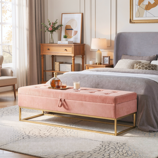 Sunvega 58.6" Contemporary Velvet Storage Bench with Button Tufted Top for Bedroom