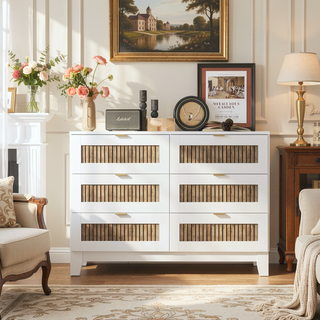 Sunvega White Farmhouse Queen Platform Bed with Wooden Strip Decoration and Plywood Slats