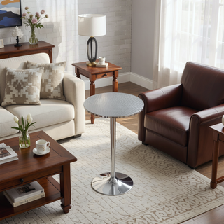 Sunvega Adjustable Round Bar Table with Swirl Aluminum Top and Chrome Base