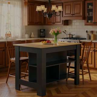 Sunvega Kitchen Island Table with Three Open Storage Shelves and Spacious Leg Room