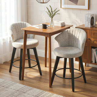 Sunvega 360 Swivel Bar Stools Set of 2 with Solid Wood Legs and Chenille Upholstery