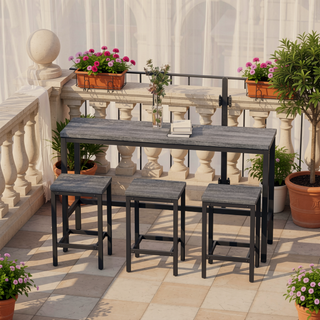 Sunvega Modern Brown Gray Dining Table Set with 3 Stools for Compact Spaces