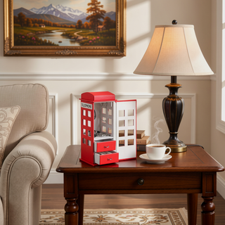 Sunvega British Telephone Design Leather Jewelry Box with 8 Acrylic Windowpanes