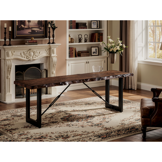 Sunvega Industrial U-shaped Metal Bench Base with Two-Tone Walnut and Black Finish