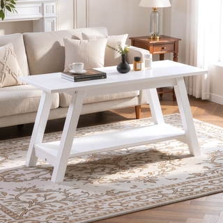 Sunvega White Solid Wood Farmhouse Bench with Storage Shelf for Entryway