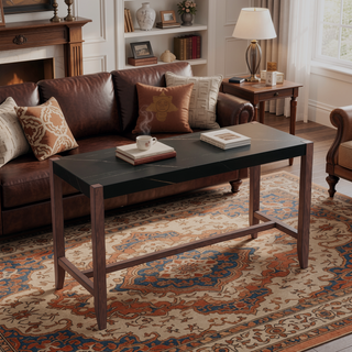 Sunvega 47.5 Inch Faux Marble Top Bar Dining Table with Walnut Legs for Kitchen