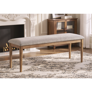 Sunvega Contemporary Warm Wood Beige Upholstered Fabric Dining Bench with Cushion Seats