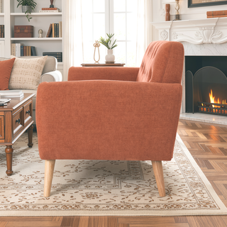 Sunvega Mid-Century Modern Loveseat with Button-Tufted Waffle Stitch Upholstery