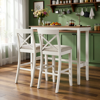 Sunvega 48" Rectangular Wood Bar Height Dining Table Set with 2 Chairs for Kitchen Breakfast Nook