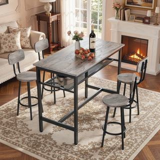 Sunvega 5 Piece Counter Height Table and Chairs Set for 4 with Backrests and Footrests