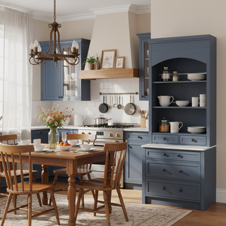 Sunvega Freestanding Tall Kitchen Pantry Cabinet with Faux Marble Top and 5 Storage Drawers