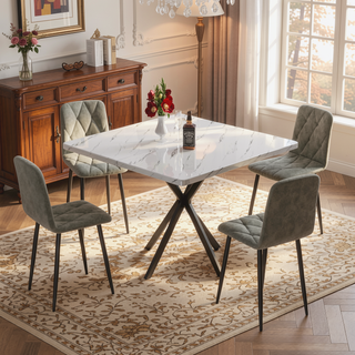 Sunvega Square Dining Table with MDF Top and Carbon Iron Legs for Kitchen Dining Room