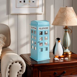 Sunvega British Telephone Design Leather Jewelry Box with 8 Acrylic Windowpanes