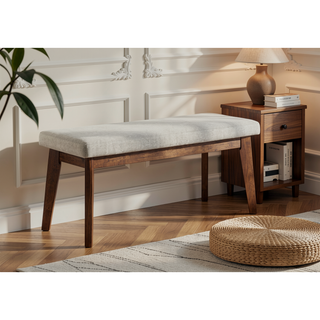 Sunvega Mid-Century Dining Chair with Plush Upholstered Seat and Warm Wood Finish