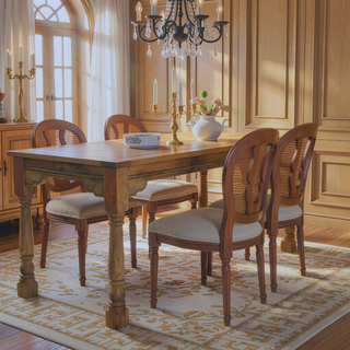 Sunvega Solid Mango Wood Granary Extension Dining Table with Hand-Turned Legs