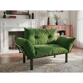 Sunvega Blue Small Space Saver Love Seat Couch with Arms for Living Room