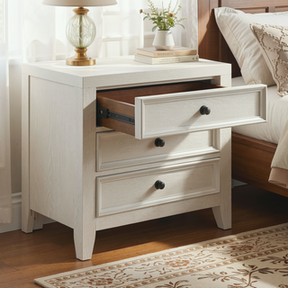 Sunvega White Nightstand with USB Port and Classic Metal Knobs