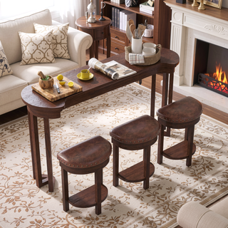 Sunvega 4 Piece Solid Wood Bar Table Set with 3 PU Upholstered Stools for Kitchen Living Room