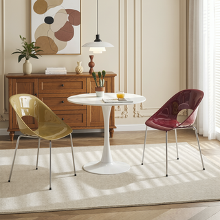 Sunvega Modern Round Dining Table with MDF Top and Sturdy Steel Base for Kitchen