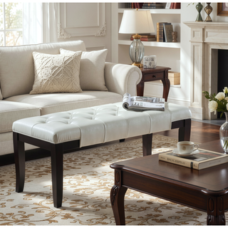 Sunvega Tufted Faux Leather Upholstered Bench with Tapered Hardwood Legs