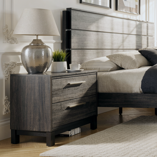 Sunvega Antique Grey Finish Wood King Bed Dresser Mirror Nightstand Set