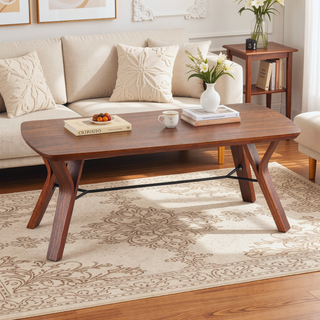 Sunvega Mid-Century Modern Walnut Wood Bench Comfortably Seats Two