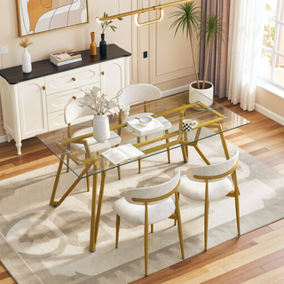 Sunvega Modern Glass Dining Table with Metal Legs for Kitchen Living Room Office