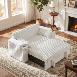 Sunvega Light Grey Corduroy Sofa Bed with Pull Out Bed and USB Charging