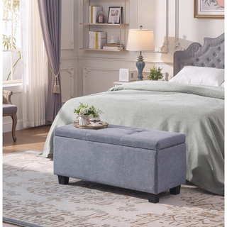 Sunvega Large Storage Ottoman Bench with Tufted Linen Design for Living Room