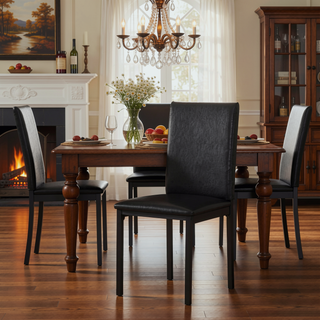 Sunvega 4-Piece Metal Frame Dining Chairs with Dark Brown Faux Leather Upholstery