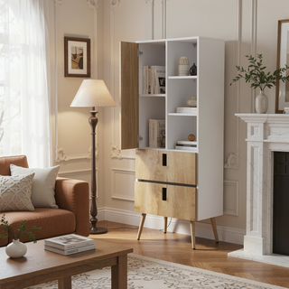 Sunvega White Macadamia Dresser with 3 Open Shelves 2 Drawers and 1 Door