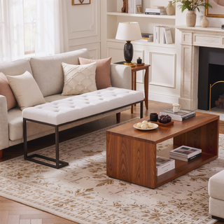 Sunvega Upholstered Button Tufted Ottoman Bench with Polished Metal Legs