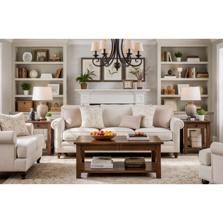 Sunvega Acacia Wood Counter Bench with Cream Linen Cover and 300 lb Capacity