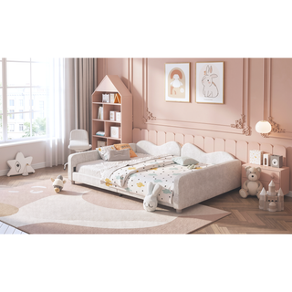 Sunvega Full Size Upholstered Daybed with Cloud Shaped Backrest and Sherpa Fabric