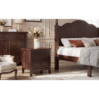 Sunvega Retro Style Solid Wood Platform Bed Frame with Slat Support for Full Size Mattress
